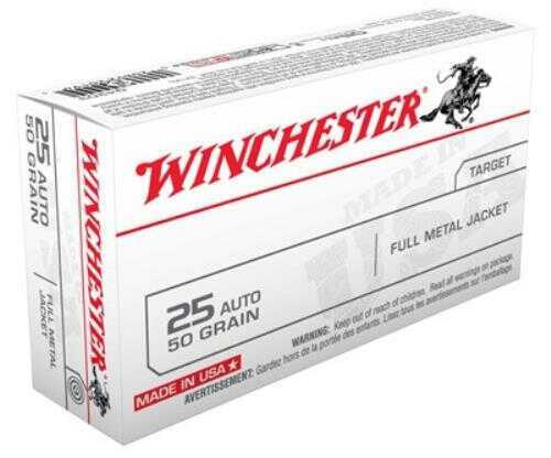 25 ACP 50 Rounds Ammunition Winchester 50 Grain Full Metal Jacket