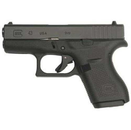 Glock 43 Sub-Compact Pistol 9mm 3.41" Barrel 6 Round Black Steel Slide Polymer w/Aggressive Texture Grip Fixed Sights