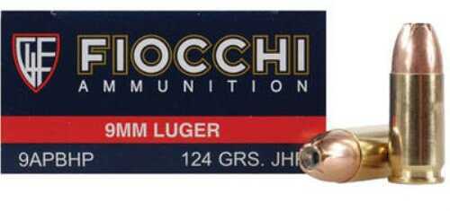 <span style="font-weight:bolder; ">9mm</span> Luger 25 Rounds Ammunition Fiocchi Ammo 124 Grain Jacketed Hollow Point