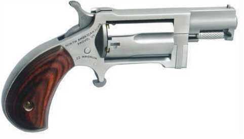 North American Arms Mini Revolver Sidewinder 22WMR 1" Barrel Stainless Steel Wood Grip 5 Round Fixed Sights