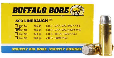 Buffalo Bore Ammunition 500 Linebaugh TM 435 Grains Hard Cast LBT-LFNGC 1300 fps (Per 50) 1B/50