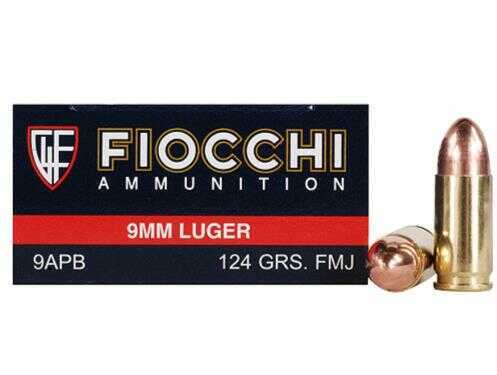 <span style="font-weight:bolder; ">9mm</span> Luger 50 Rounds Ammunition Fiocchi Ammo 124 Grain Full Metal Jacket