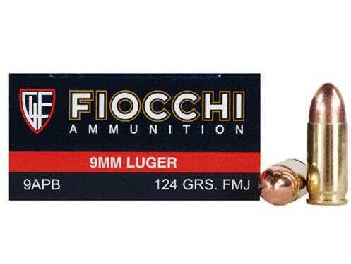 9mm Luger 50 Rounds Ammunition Fiocchi Ammo 124 Grain Full Metal Jacket