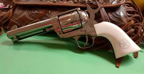 Cimarron Texas Ranger 45 Long Colt Single Action Revolver 4.75" Barrel 6 Round Simulated Engraved Ivory Grip