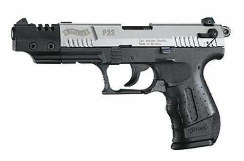 Click to see larger image. Walther P22 Series Pistol 22 Long Rifle Nickel And Polymer Frame 5"Barrel SA/DA 10 Round Semi Automatic QAP22006
