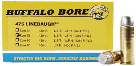 Buffalo Bore Ammunition 475 Linebaugh TM 420 Grains Hard Cast LBT-LFN 1350 fps (Per 20) 2B/20