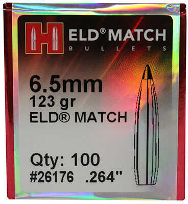 Hornady <span style="font-weight:bolder; ">6.5mm</span> Bullets ELD Match, 123 Grains, Boat Tail, Per 100 Md: 26176