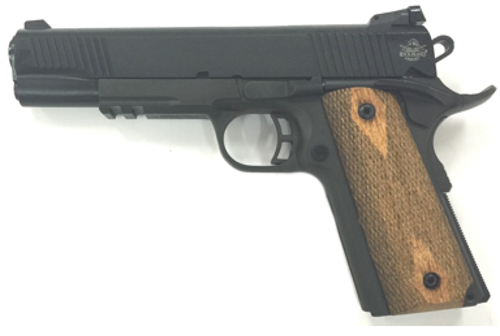 Rock Island Armory Semi-Auto Pistol M1911-A1 45 ACP Fixed Sight Double Diamond Checkered Wood Grip Adjustable Rear Dove Tail Front 8+1 Rounds 3 Mags