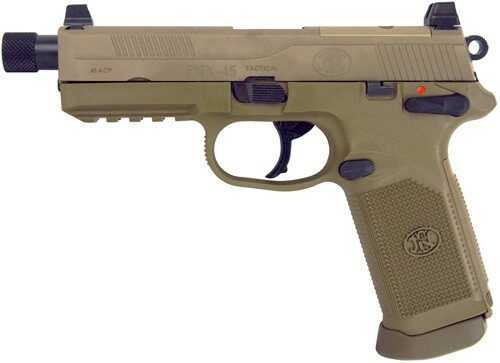 FNH USA FN FNX-45 Tactical Double/Single Actions 5.3" Barrel 3-10 Round Mags 45 ACP Raised Dot Night Sights Flat DarK Earth Slide Semi Automatic Pistol Md: 66