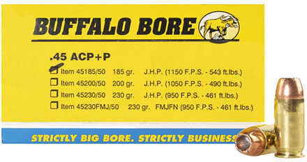 Buffalo Bore Ammunition 45 ACP +P JHP 185 Grains (Per 50) 45-185/50