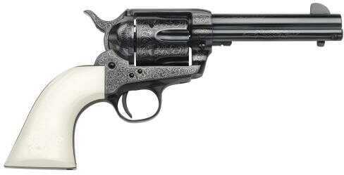 Taylors and Company 1873 Cattleman Outlaw Legacy Engraved Revolver Single 357 Magnum 4.75" Barrel 6 Round Ivory Synthetic Grip Blued Finish