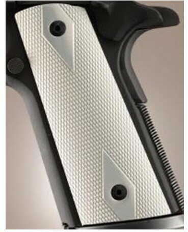 Hogue Colt & 1911 Government S&A Mag Well Grips Checkered Aluminum Brushed Gloss Clear Anodized 45155