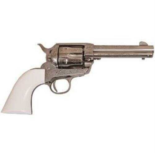 Cimarron Frontier 45 Colt 4.75" Barrel 6 Rounds Nickel Laser Engraved Poly Ivory Grip Revolver