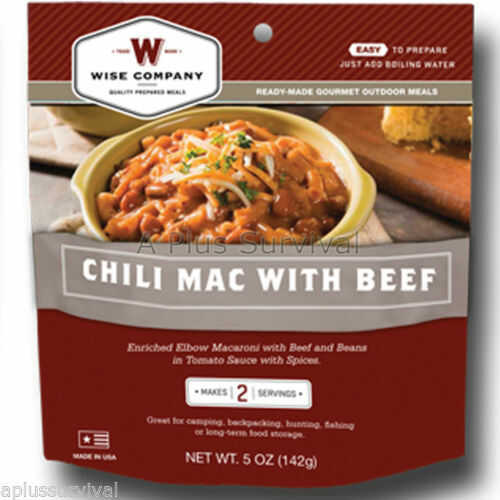 Click to see larger image. Wise Foods Chili Macaroni 6 oz Freeze Dried 03307