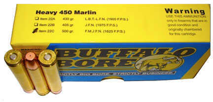 Buffalo Bore Ammunition Barnes Heavy 450 Marln 500 Grains Buster FMJ FN (Per 20) 22C/20