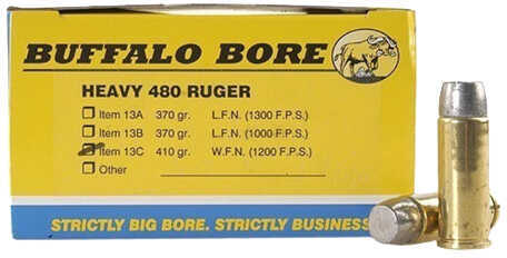 Buffalo Bore Ammunition Heavy 480 Ruger 410 Grains Hard Cast WFN GC (Per 50) 13C/50