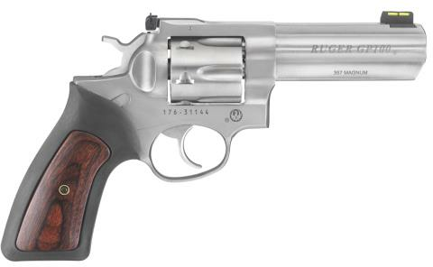 Revolver Ruger Gp100 357 Magnum Stainless Steel 4.2" Barrel Rubber Grip With Wood Insert