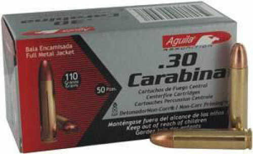 30 Carbine 50 Rounds Ammunition Aguila 110 Grain Full Metal Jacket