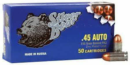 Bear Ammunition Silver 45 ACP 230 Grains FMJ 50 Rounds Of Ammo MN# AS45FMJ
