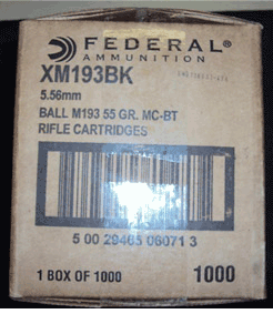 Federal Cartridge 5.56mm 55 Grains FMJ 1000 Round Per Case. Lake City Ammunition XM193BK