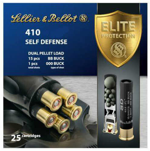Sellier & Bellot S&B 410 Gauge 2.5" a 000 Buck pellet seated in front of 15 BB's For Judge revolver 25 Rounds Ammunition SB410SDA