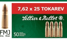 7.62X25mm Tokarev 50 Rounds Ammunition Sellier & Bellot 85 Grain Full Metal Jacket