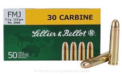 30 Carbine 50 Rounds Ammunition Sellier & Bellot 110 Grain Full Metal Jacket