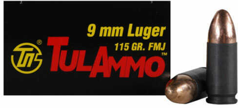 9mm Luger 100 Rounds Ammunition Tula 115 Grain Full Metal Jacket