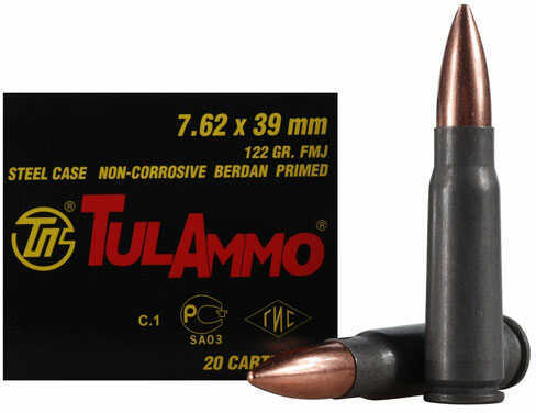 Click to see larger image. 7.62X39mm 40 Rounds Ammunition Tula 122 Grain Full Metal Jacket