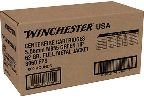 5.56mm Nato 62 Grain FMJ 1000 Rounds Winchester Ammunition