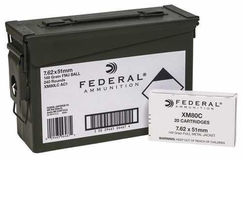 7.62 NATO 240 Rounds Ammunition Federal Cartridge 149 Grain Full Metal Jacket