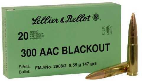 300 AAC Blackout 20 Rounds Ammunition Sellier & Bellot 147 Grain Full Metal Jacket