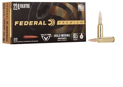 Federal<span style="font-weight:bolder; "> 224</span> valykrie 80.5Gr Gold Medal Berger Ammo 20 Rounds Per Box