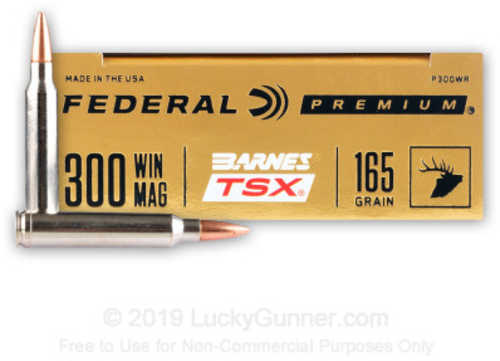 300 Winchester Magnum 20 Rounds Ammunition Federal Cartridge 165 Grain TSX