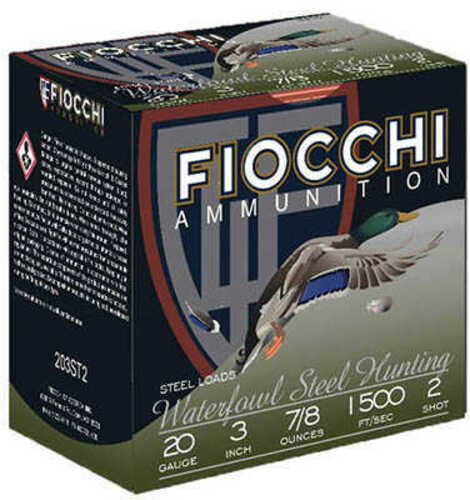 20 Gauge 25 Rounds Ammunition Fiocchi Ammo 3" 7/8 oz Steel #2