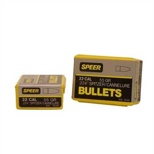 CCI Speer Reloading 22 Caliber (224 Diameter) 55 Grain Spitzer Component Bullet, 100 Per Box