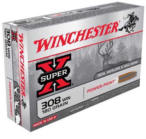 308 <span style="font-weight:bolder; ">Winchester</span> 180 Gr Soft Point Ammo - 20 Rounds for Hunting Power