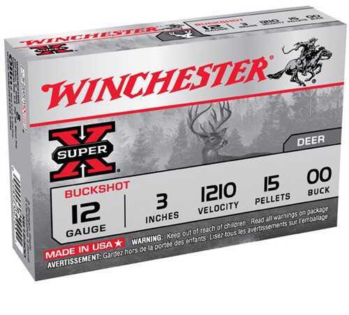 12 Gauge 5 Rounds Ammunition <span style="font-weight:bolder; ">Winchester</span> 3" 15 Pellets Lead #00 Buck