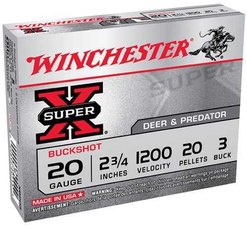 20 Gauge 5 Rounds Ammunition <span style="font-weight:bolder; ">Winchester</span> 3/4" Pellets Lead #3 Buck