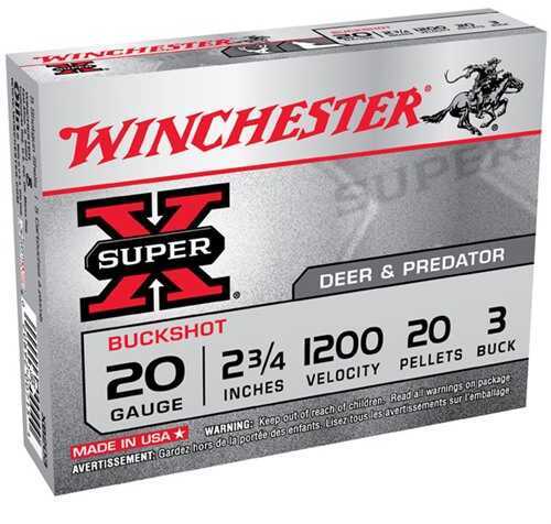 20 Gauge 5 Rounds Ammunition Winchester 3/4" Pellets Lead #3 Buck