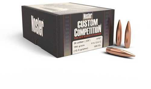 Nosler Custom Competition 30 Caliber 190 Grain Hollow Point Boat Tail Bullets 1000 Per Box