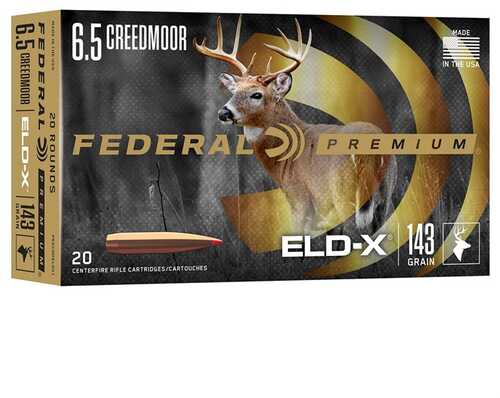Federal Ammo Premium Big Game 6.5 Creedmoor Rifle 143 Grain ELD-X Polymer Tip Boat Tail 20 Rounds