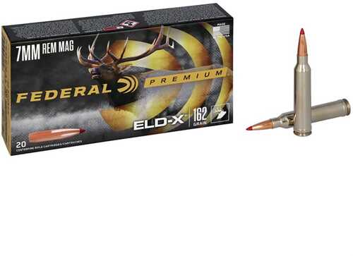 Federal Ammo Premium Big Game <span style="font-weight:bolder; ">7MM</span> <span style="font-weight:bolder; ">Remington</span> <span style="font-weight:bolder; ">Magnum</span> Rifle 162 Grain ELD-X Polymer Tip Boat Tail 20 Rounds