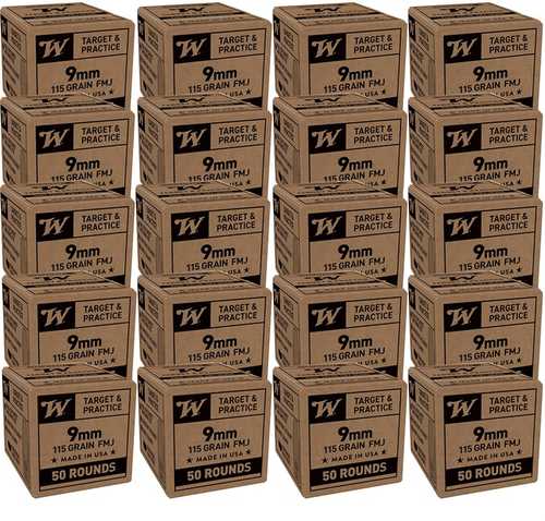 Winchester Service Grade 9mm Luger Full Metal Jacket 115 Grain 1000 Rounds Ammo