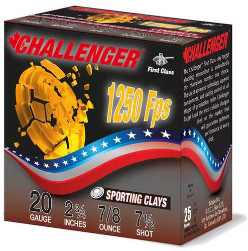 Challenger Ammo First Class Sporting Clay 20 Gauge 2 3/4" #7.5 Shot 7/8 Oz 1250 fps 250 Round Case Shotgun Ammo