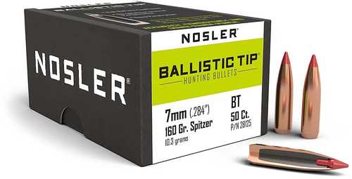Nosler Ballistic Tip Hunting Bullets 7mm (.284") <span style="font-weight:bolder; ">160</span> Grain Spitzer Bullet Soft Point 50 Count