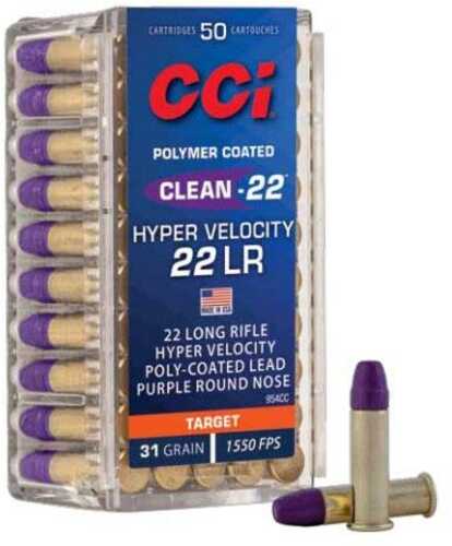 CCI Clean-22 Hyper Velocity Purple Rimfire Ammunition .22 LR 31 Grain RN 50 Per Box
