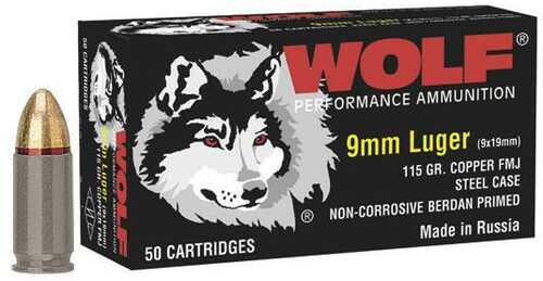 Wolf Polyformance Handgun Ammunition 9mm Luger 115 Gr FMJ 1150 Fps 50/Box
