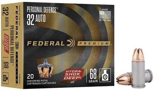 Federal Personal Defense Hydra-Shok Deep Ammunition .32 Auto 68Gr JHP 1000 Fps 20/ct