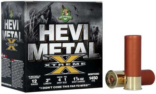 HEVI-Shot HEVI-Metal Xtreme Shotshell 12Ga 3" 1-1/4 Oz 1450 Fps #1 Steel & #4 Tungsten 25/ct